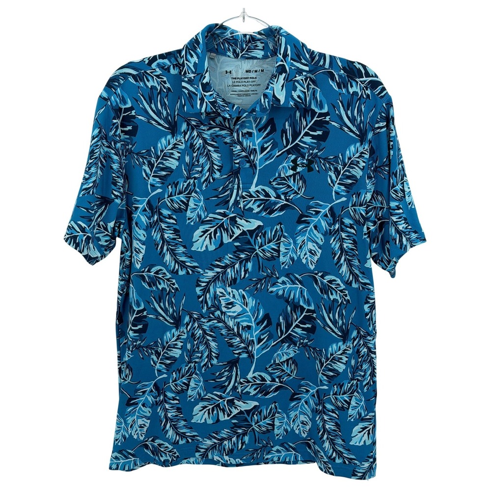 Under Armour Polo Shirt Men Medium Blue Playoff 2.0 Tropical Golf Stretch Summer